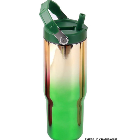 Metallic Champagne Emerald Green Ombre 30 OZ Stainless Steel Insulated Tumbler - Picture 1 of 2